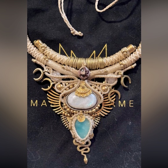 Mani Macrame Jewelry - OOAK Macrame and Brass Statement Choker